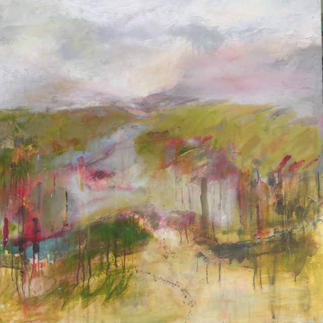Summer sunset reflections Multi media on canvas 1m x 1m